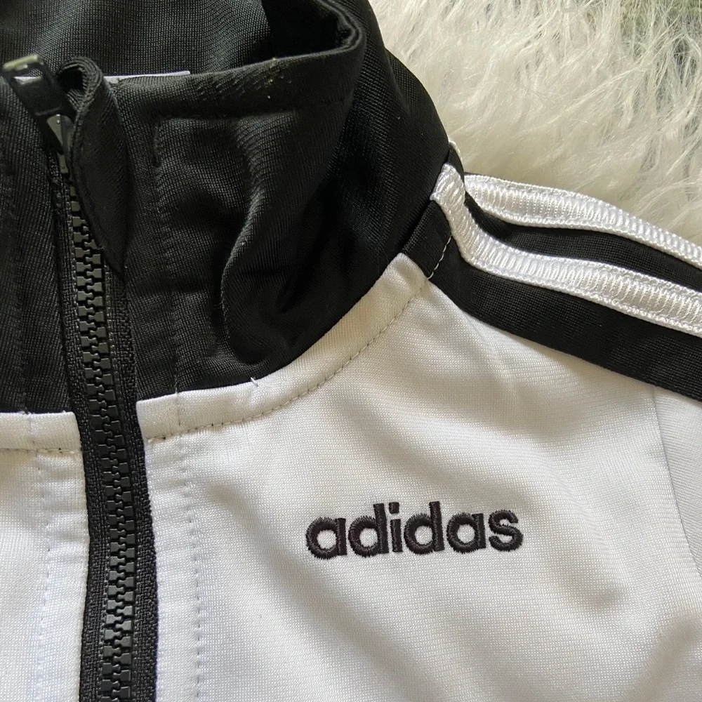 adidas baby zip up jacket white black track jacket athletic sporty toddler 6 mo